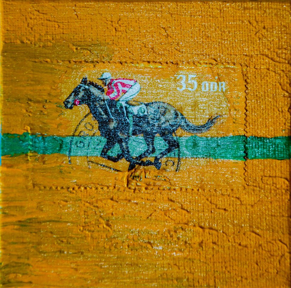 Pferderennen Briefmarke 2019 Acryl 10x10
